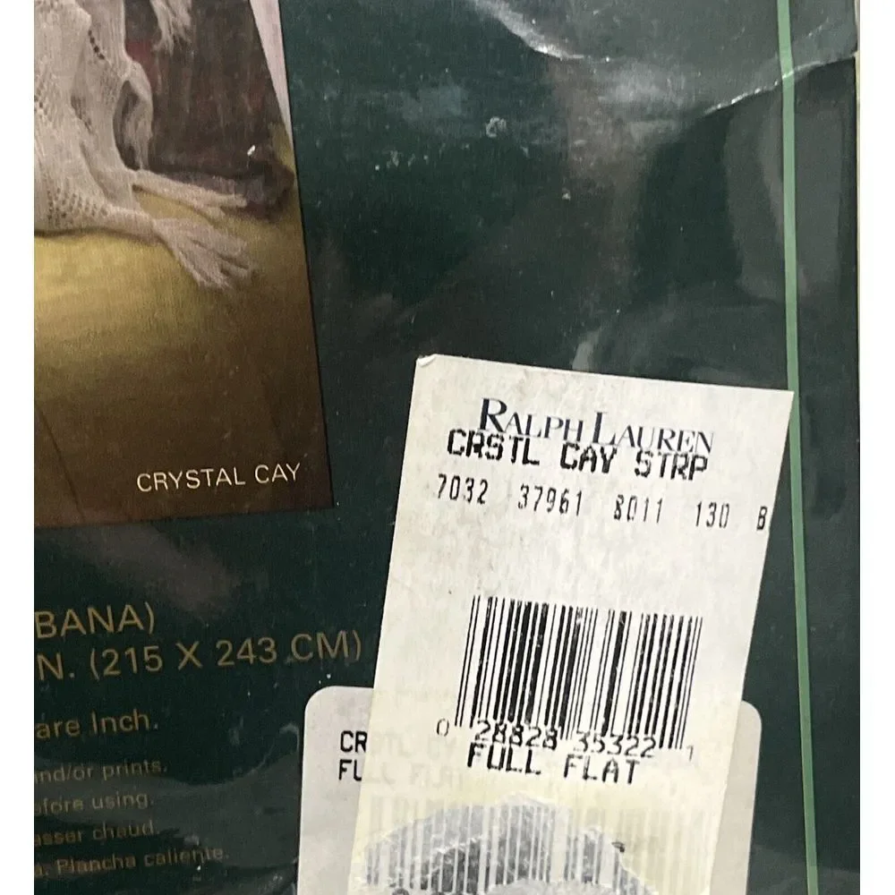 Vintage LAUREN Ralph Lauren‎ Crystal Cay Lime Striped Full Flat Sheet NEW SEALED